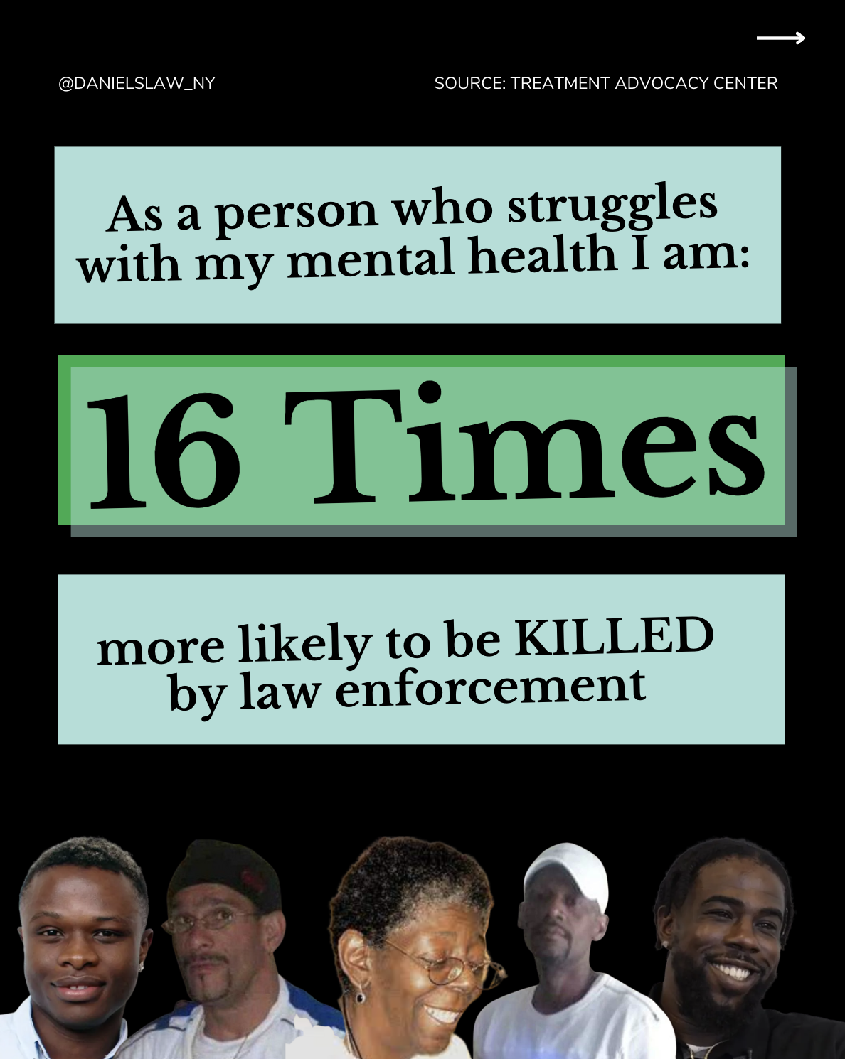 Statistics showing people with mental health conditions are 16 times more likely to be killed by law enforcement